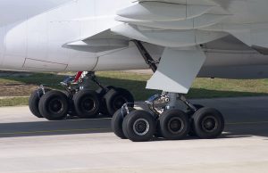 Landing gear on airplane