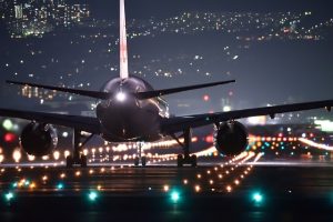 airplane landing at night