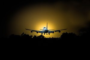 Airplane with landing lights