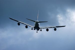 Commercial airliner flying